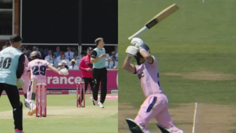 Bizarre! Ryan Higgins gets out hit wicket by his own flying bat at Lord’s – लॉर्ड्स में हुई यह अजीबोगरीब घटना!
