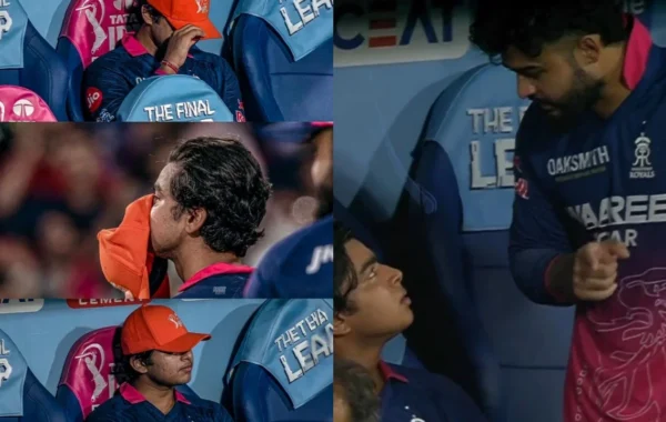 watch riyan parag scolds vaibhav sooryavanshi in dugout 15 year old cries after rr s qualifier 2 loss